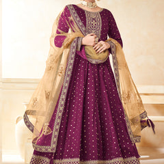 Designer Wine Tafeta Silk Embroidery Anarkali Suit