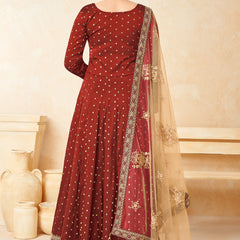 Designer Red Tafeta Silk Embroidery Anarkali Suit