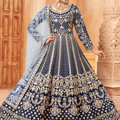 Designer Navy Blue Art Silk Embroidery Anarkali Suit