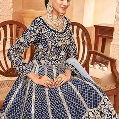Designer Navy Blue Art Silk Embroidery Anarkali Suit