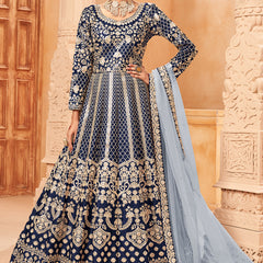 Designer Navy Blue Art Silk Embroidery Anarkali Suit