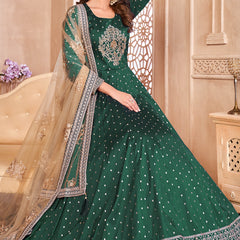 Designer Green Tafeta Silk Embroidery Anarkali Suit