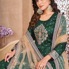 Designer Green Tafeta Silk Embroidery Anarkali Suit