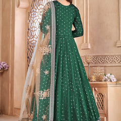 Designer Green Tafeta Silk Embroidery Anarkali Suit