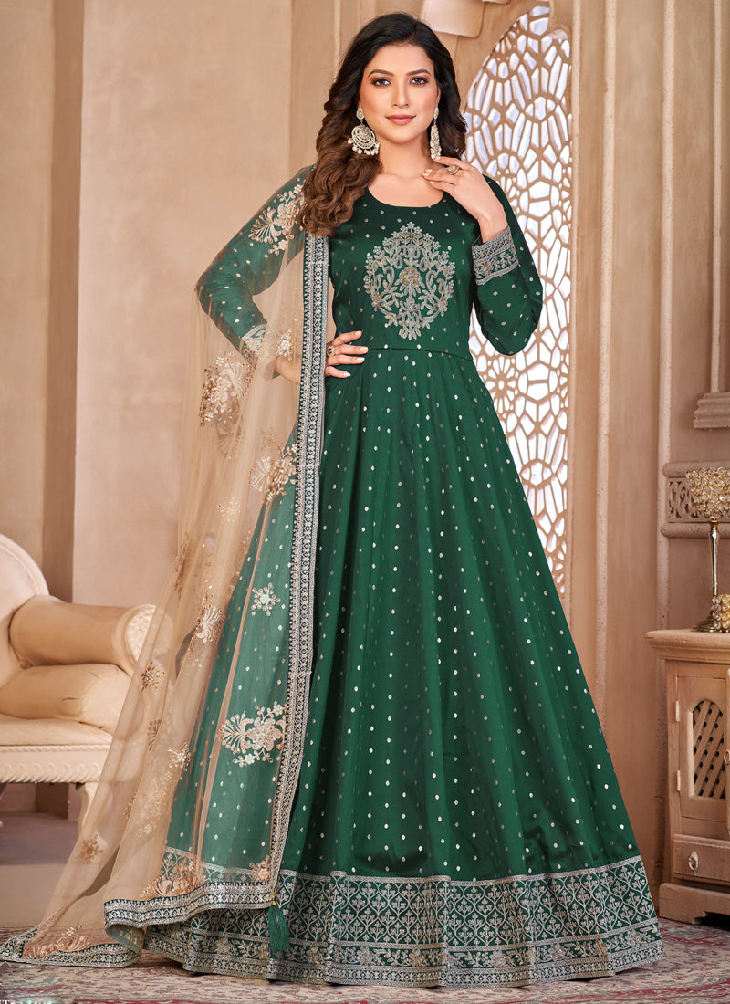 Designer Green Tafeta Silk Embroidery Anarkali Suit