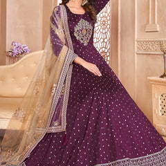 Designer Violet Tafeta Silk Embroidery Anarkali Suit