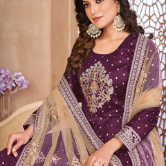 Designer Violet Tafeta Silk Embroidery Anarkali Suit