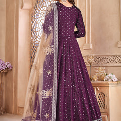 Designer Violet Tafeta Silk Embroidery Anarkali Suit