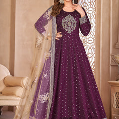 Designer Violet Tafeta Silk Embroidery Anarkali Suit