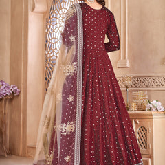 Designer Maroon Tafeta Silk Embroidery Anarkali Suit