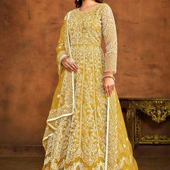 Designer Yellow Net Embroidery Anarkali Suit