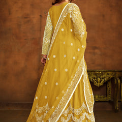 Designer Yellow Net Embroidery Anarkali Suit