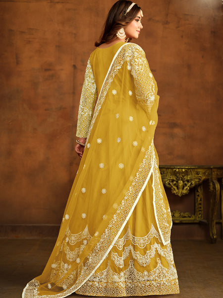 Designer Yellow Net Embroidery Anarkali Suit