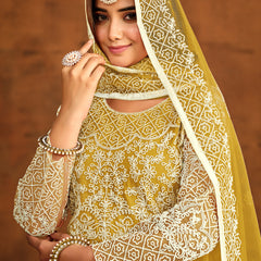Designer Yellow Net Embroidery Anarkali Suit