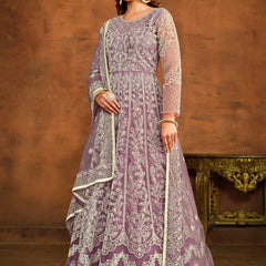 Designer Onion Pink Net Embroidery Anarkali Suit