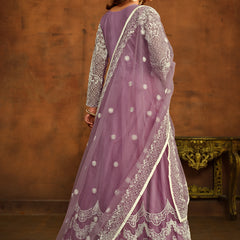 Designer Onion Pink Net Embroidery Anarkali Suit