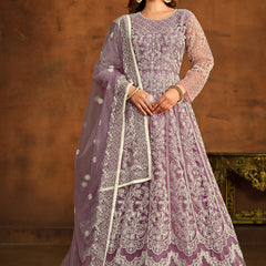 Designer Onion Pink Net Embroidery Anarkali Suit