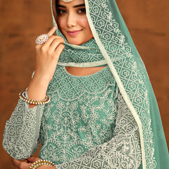 Designer Mint Green Net Embroidery Anarkali Suit