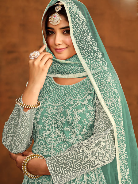 Designer Mint Green Net Embroidery Anarkali Suit
