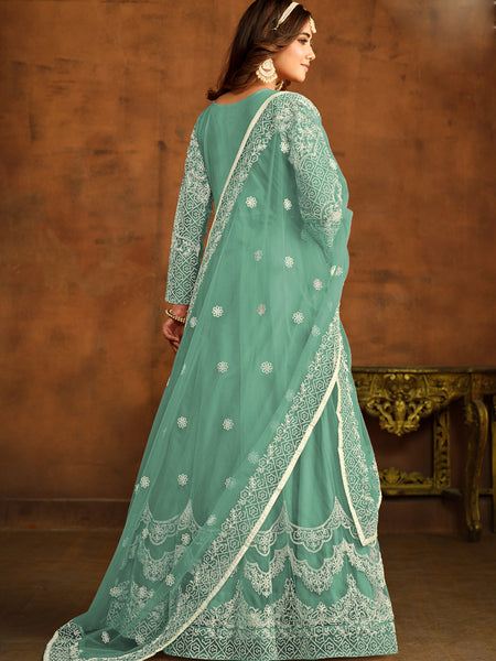 Designer Mint Green Net Embroidery Anarkali Suit