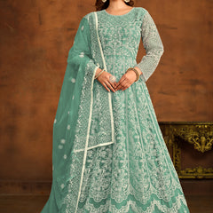 Designer Mint Green Net Embroidery Anarkali Suit