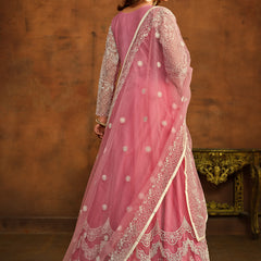 Designer Pink Net Embroidery Anarkali Suit