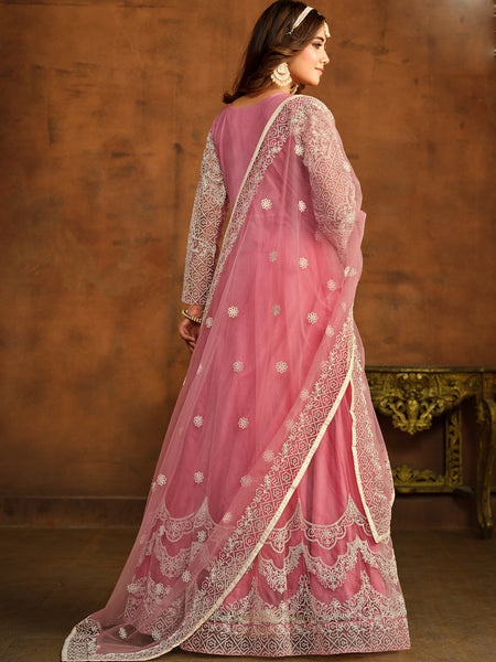 Designer Pink Net Embroidery Anarkali Suit