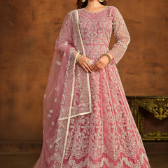 Designer Pink Net Embroidery Anarkali Suit