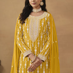 Designer Yellow Faux Georgette Embroidery Sharara Suit