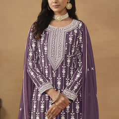 Designer Purple Faux Georgette Embroidery Sharara Suit