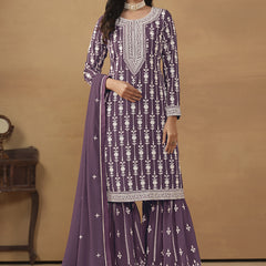 Designer Purple Faux Georgette Embroidery Sharara Suit