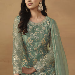Light Green Net Embroidered Sharara Suit