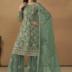 Light Green Net Embroidered Sharara Suit