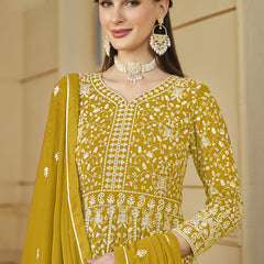 Designer Yellow Faux Georgette Embroidery Anarkali Suit