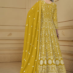 Designer Yellow Faux Georgette Embroidery Anarkali Suit