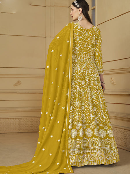 Designer Yellow Faux Georgette Embroidery Anarkali Suit
