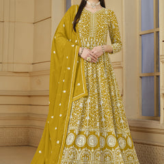 Designer Yellow Faux Georgette Embroidery Anarkali Suit