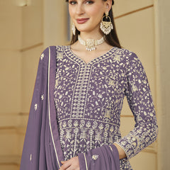 Designer Lavender Faux Georgette Embroidery Anarkali Suit