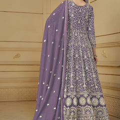 Designer Lavender Faux Georgette Embroidery Anarkali Suit