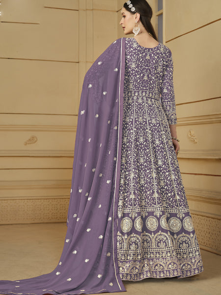 Designer Lavender Faux Georgette Embroidery Anarkali Suit