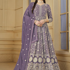 Designer Lavender Faux Georgette Embroidery Anarkali Suit