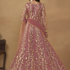 Onion Pink Net Emboidered Wedding Wear Anarkali Suit