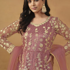 Onion Pink Net Emboidered Wedding Wear Anarkali Suit