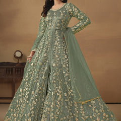 Pista Green Net Emboidered Wedding Wear Anarkali Suit
