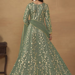 Pista Green Net Emboidered Wedding Wear Anarkali Suit