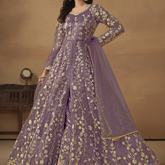 Lavender Net Emboidered Wedding Wear Anarkali Suit