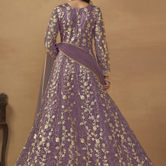 Lavender Net Emboidered Wedding Wear Anarkali Suit