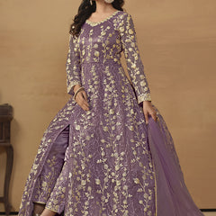 Lavender Net Emboidered Wedding Wear Anarkali Suit