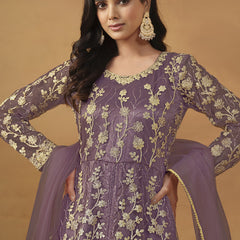 Lavender Net Emboidered Wedding Wear Anarkali Suit