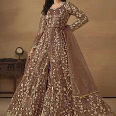 Brown Net Emboidered Wedding Wear Anarkali Suit